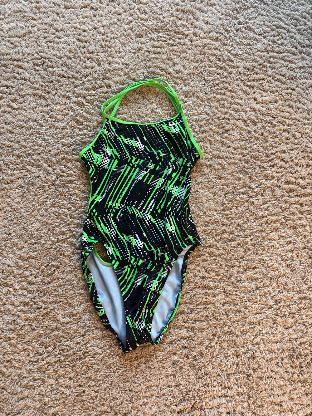 Nike Black and Neon Green Graphic One-Piece Swimsuit. Size 30 woman’s or US 4.
